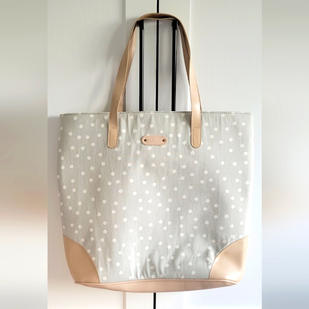 Gray and Tan Polka Dot October Jaipur Tote Bag